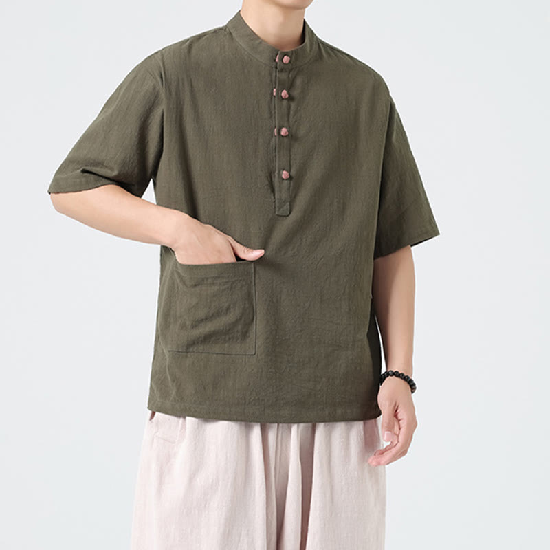 Tactile Cotton Blend Stand Collar Mindful Meditation Shirt