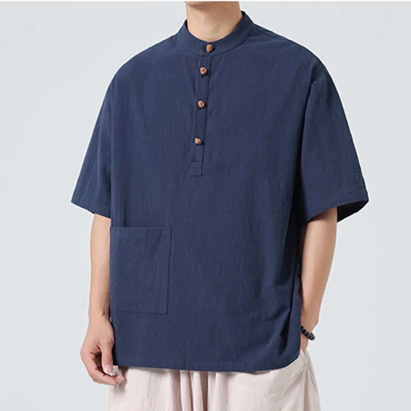 Tactile Cotton Blend Stand Collar Mindful Meditation Shirt