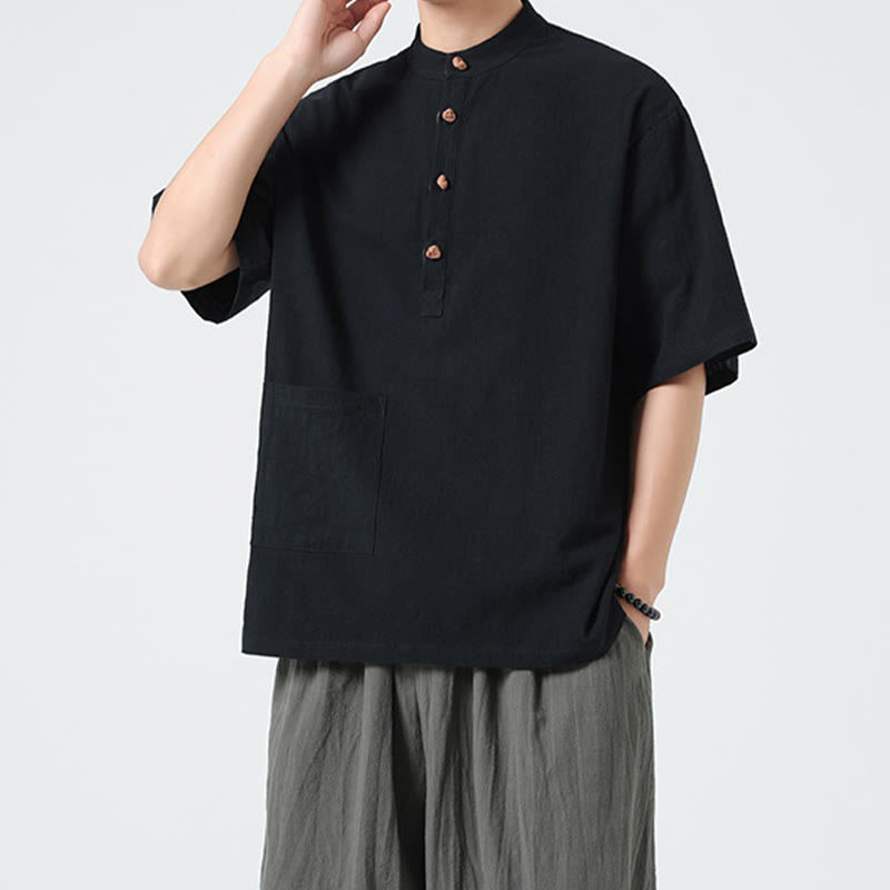 Tactile Cotton Blend Stand Collar Mindful Meditation Shirt