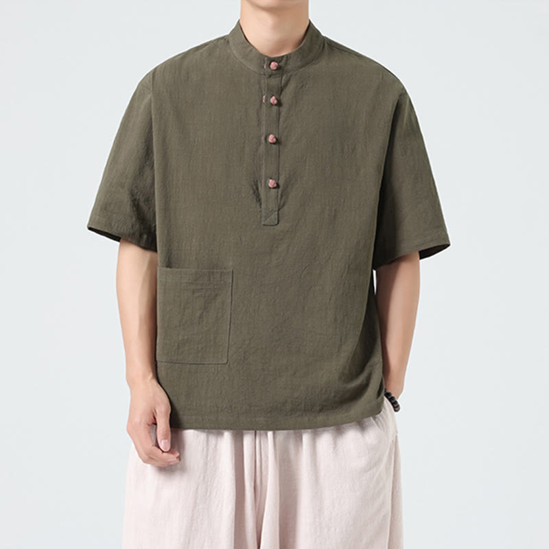 Tactile Cotton Blend Stand Collar Mindful Meditation Shirt
