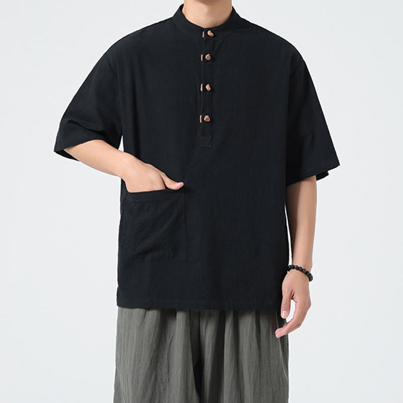 Tactile Cotton Blend Stand Collar Mindful Meditation Shirt