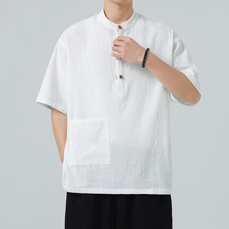 Tactile Cotton Blend Stand Collar Mindful Meditation Shirt
