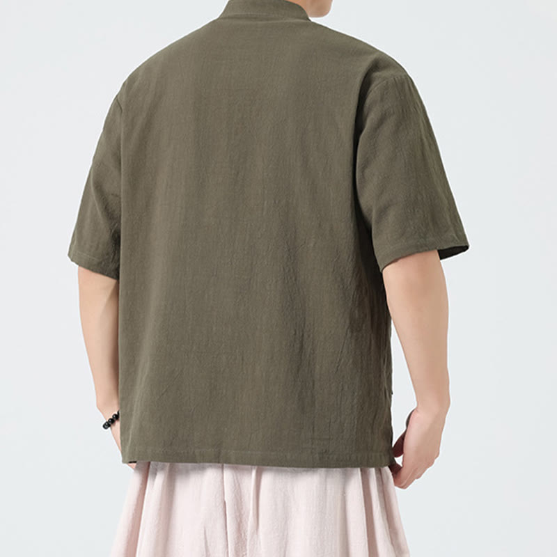 Tactile Cotton Blend Stand Collar Mindful Meditation Shirt