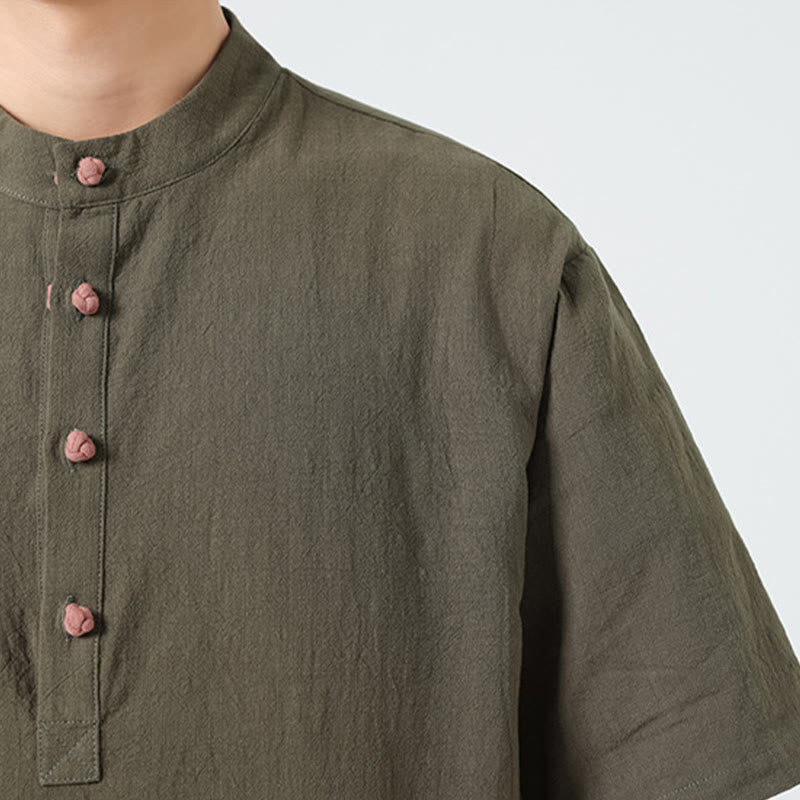 Tactile Cotton Blend Stand Collar Mindful Meditation Shirt