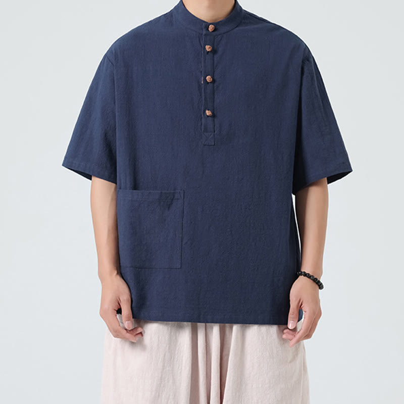 Tactile Cotton Blend Stand Collar Mindful Meditation Shirt