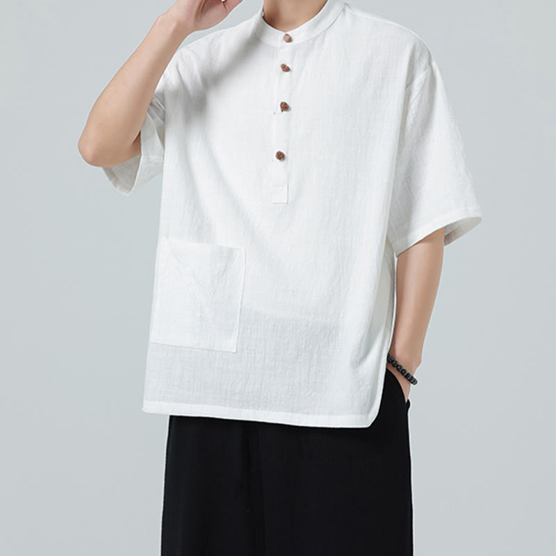 Tactile Cotton Blend Stand Collar Mindful Meditation Shirt