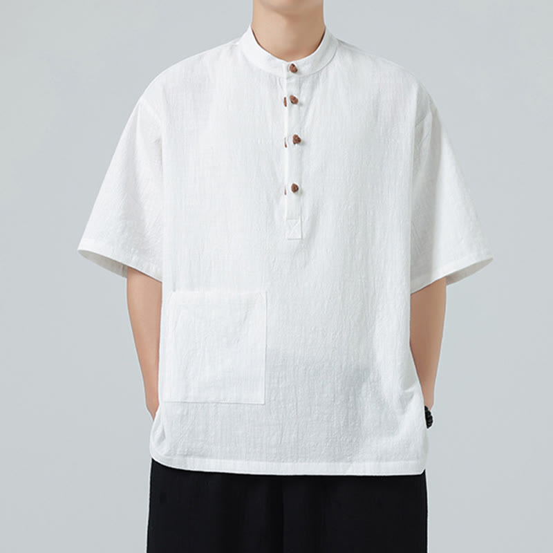 Tactile Cotton Blend Stand Collar Mindful Meditation Shirt