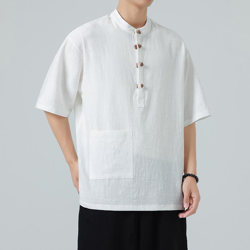 Tactile Cotton Blend Stand Collar Mindful Meditation Shirt