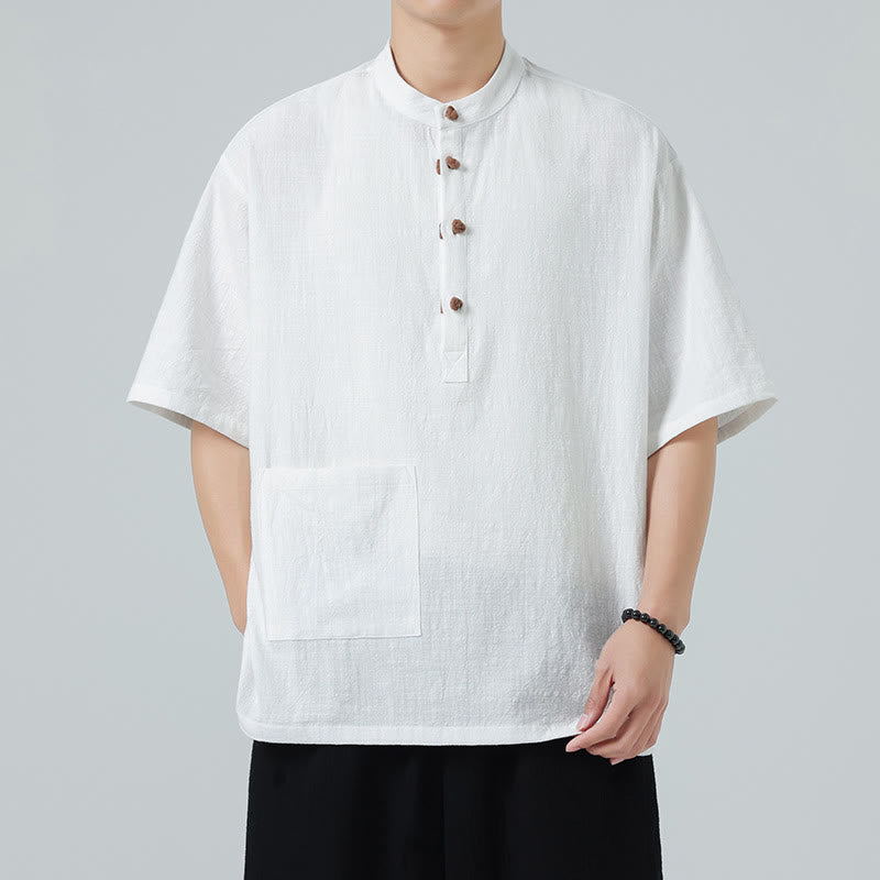Tactile Cotton Blend Stand Collar Mindful Meditation Shirt