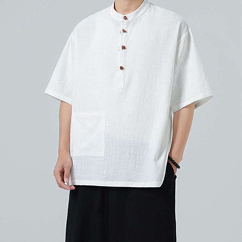 Tactile Cotton Blend Stand Collar Mindful Meditation Shirt