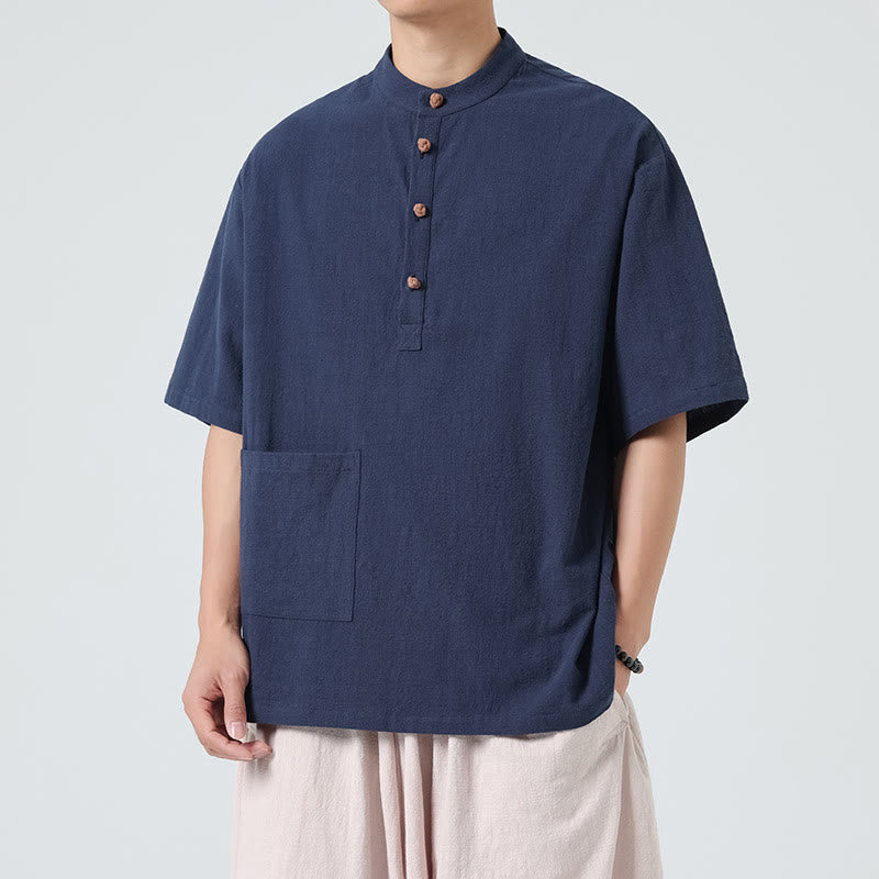 Tactile Cotton Blend Stand Collar Mindful Meditation Shirt