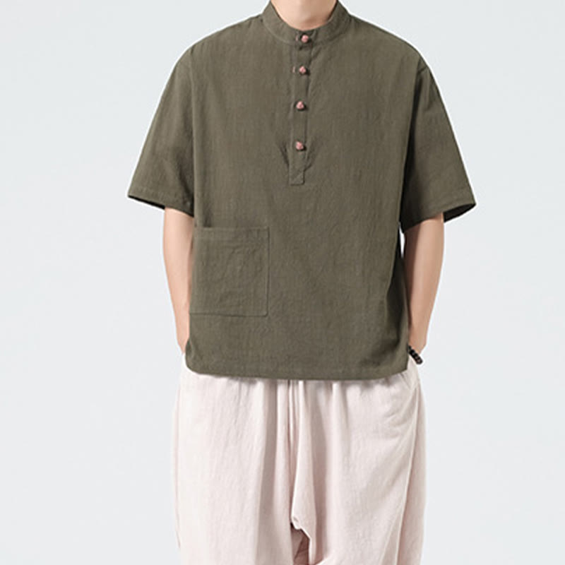 Tactile Cotton Blend Stand Collar Mindful Meditation Shirt