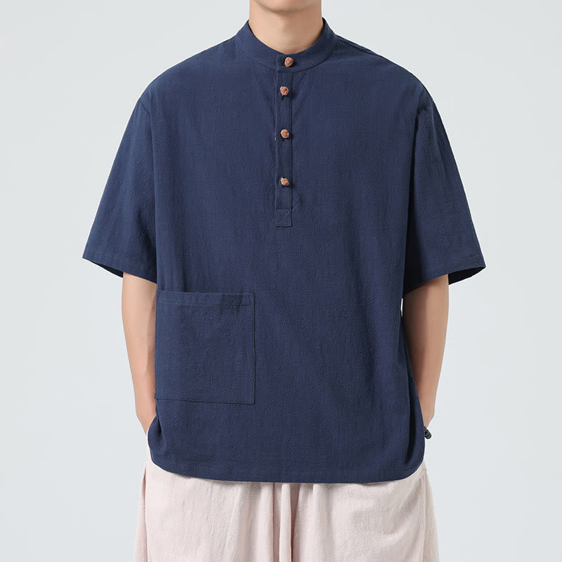 Tactile Cotton Blend Stand Collar Mindful Meditation Shirt
