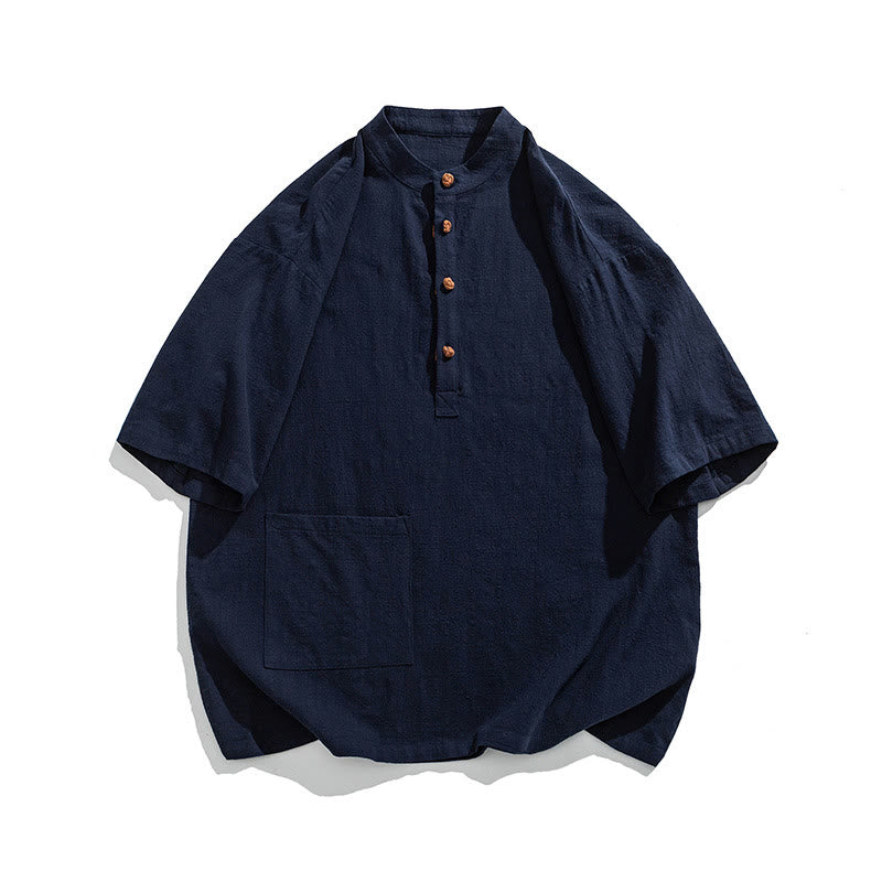 Tactile Cotton Blend Stand Collar Mindful Meditation Shirt