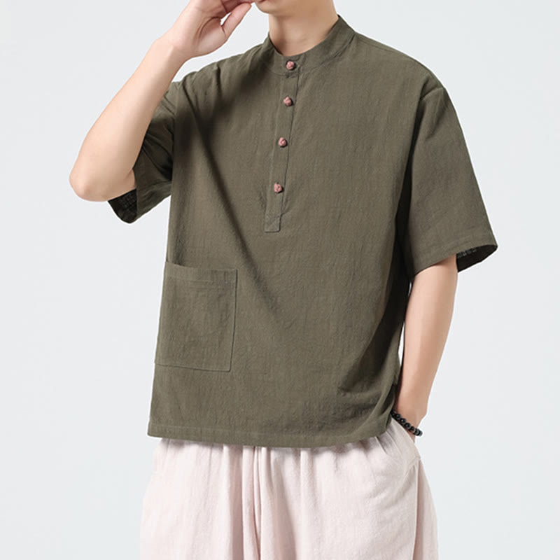 Tactile Cotton Blend Stand Collar Mindful Meditation Shirt