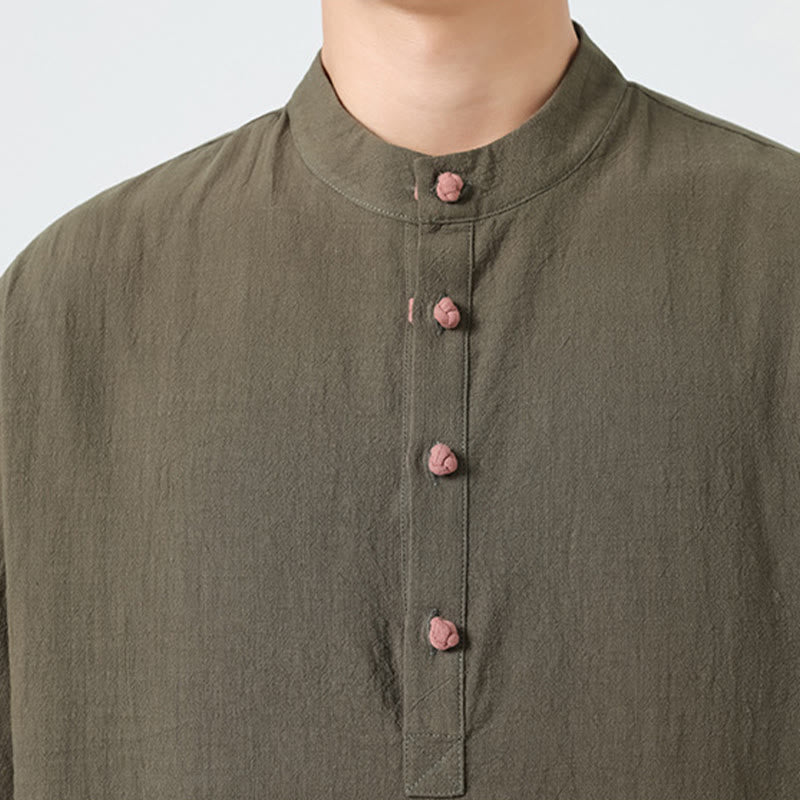 Tactile Cotton Blend Stand Collar Mindful Meditation Shirt