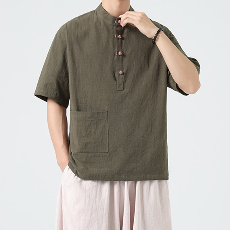 Tactile Cotton Blend Stand Collar Mindful Meditation Shirt