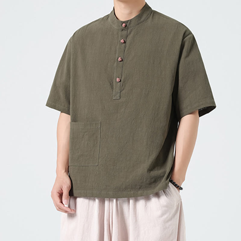 Tactile Cotton Blend Stand Collar Mindful Meditation Shirt