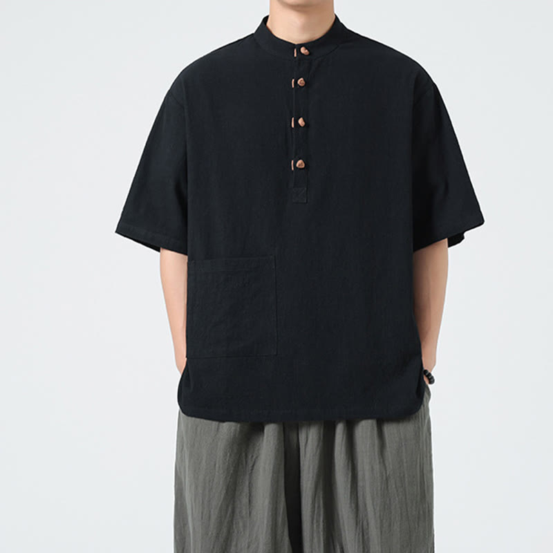 Tactile Cotton Blend Stand Collar Mindful Meditation Shirt
