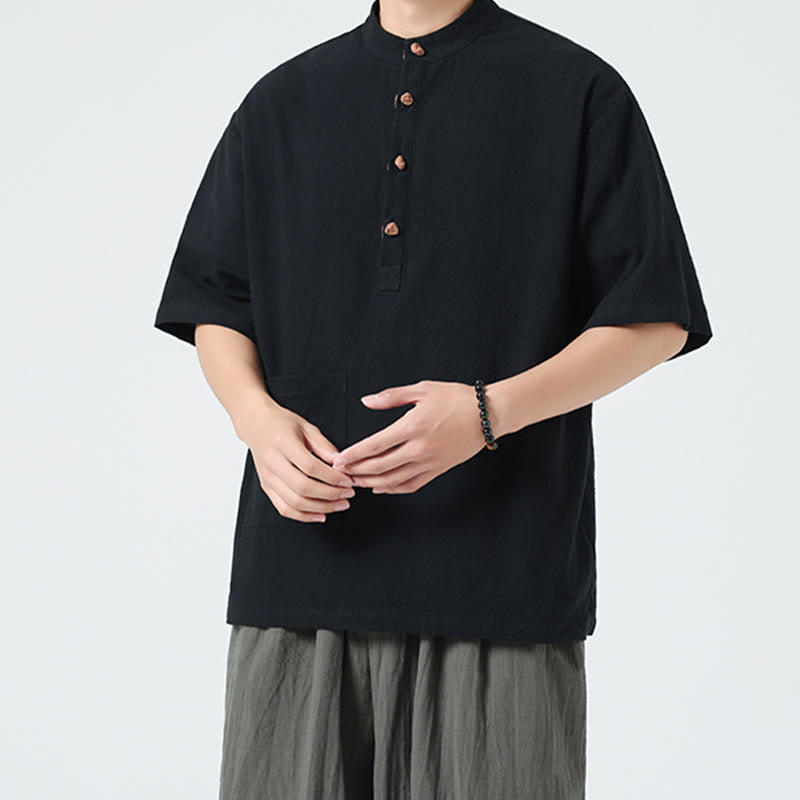 Tactile Cotton Blend Stand Collar Mindful Meditation Shirt