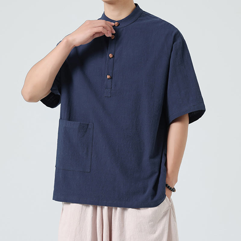 Tactile Cotton Blend Stand Collar Mindful Meditation Shirt