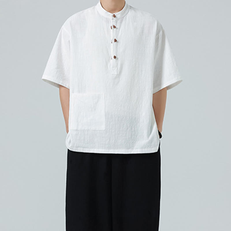 Tactile Cotton Blend Stand Collar Mindful Meditation Shirt