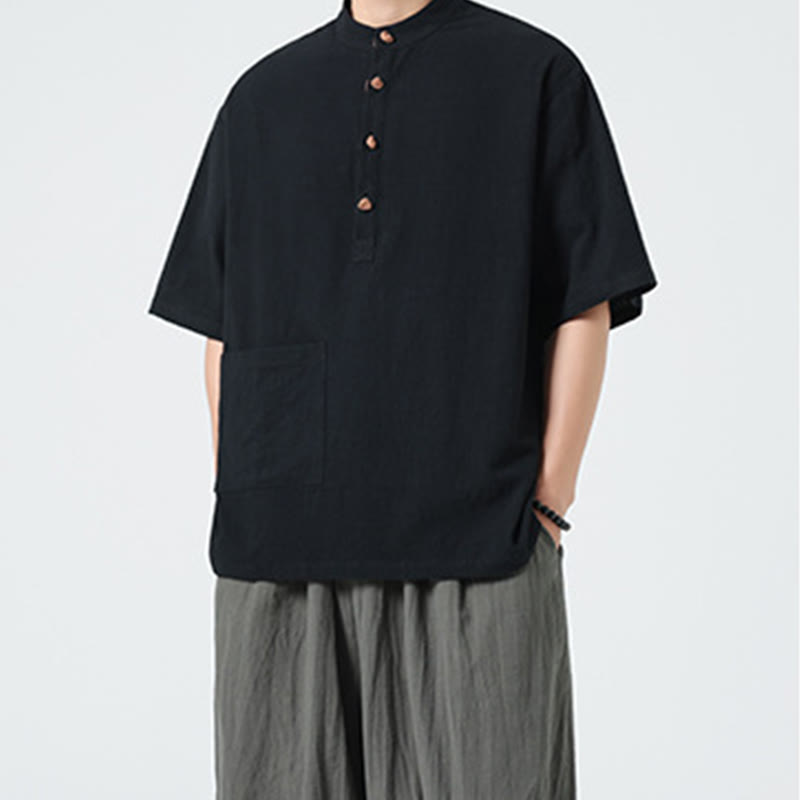 Tactile Cotton Blend Stand Collar Mindful Meditation Shirt