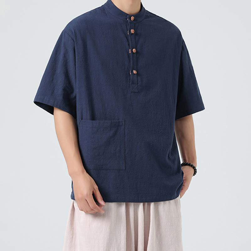 Tactile Cotton Blend Stand Collar Mindful Meditation Shirt