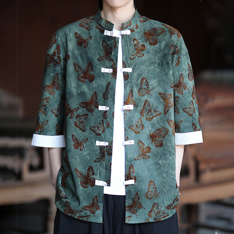 Cotton Blend Jacquard Stand-Collar Mindful Cardigan Shirt