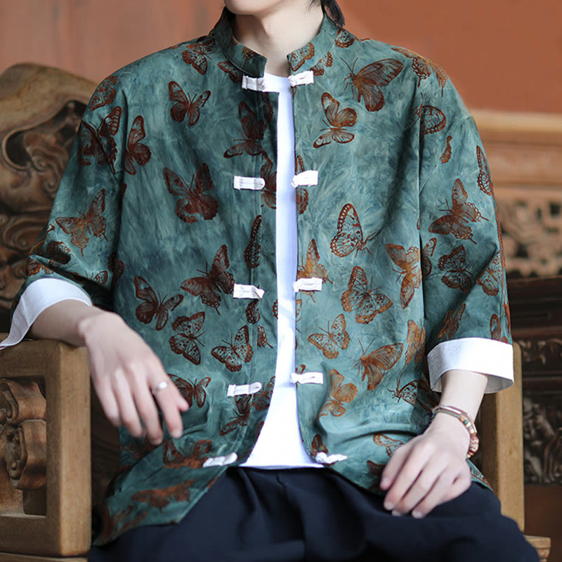 Cotton Blend Jacquard Stand-Collar Mindful Cardigan Shirt