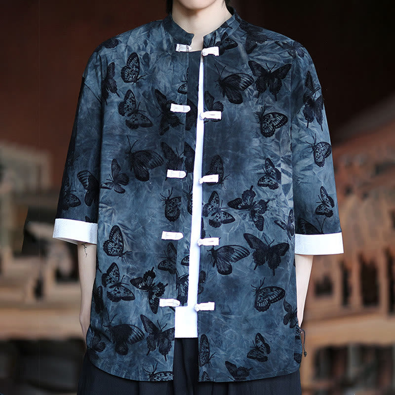 Cotton Blend Jacquard Stand-Collar Mindful Cardigan Shirt