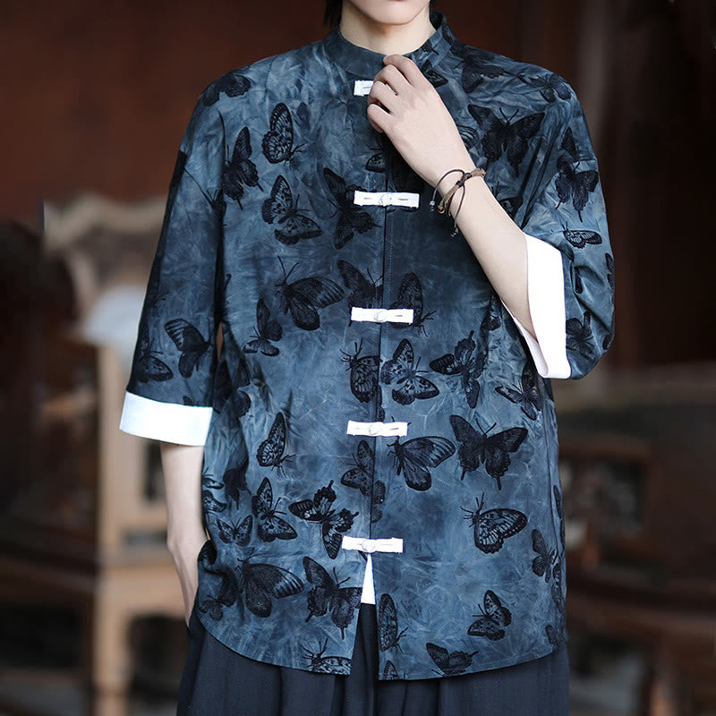 Cotton Blend Jacquard Stand-Collar Mindful Cardigan Shirt