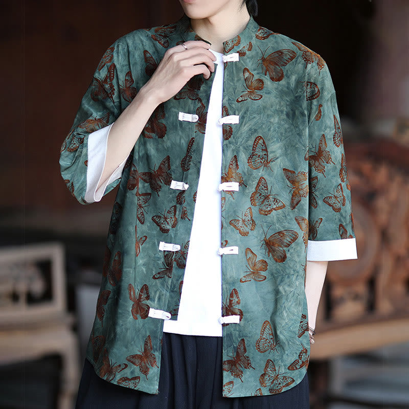 Cotton Blend Jacquard Stand-Collar Mindful Cardigan Shirt