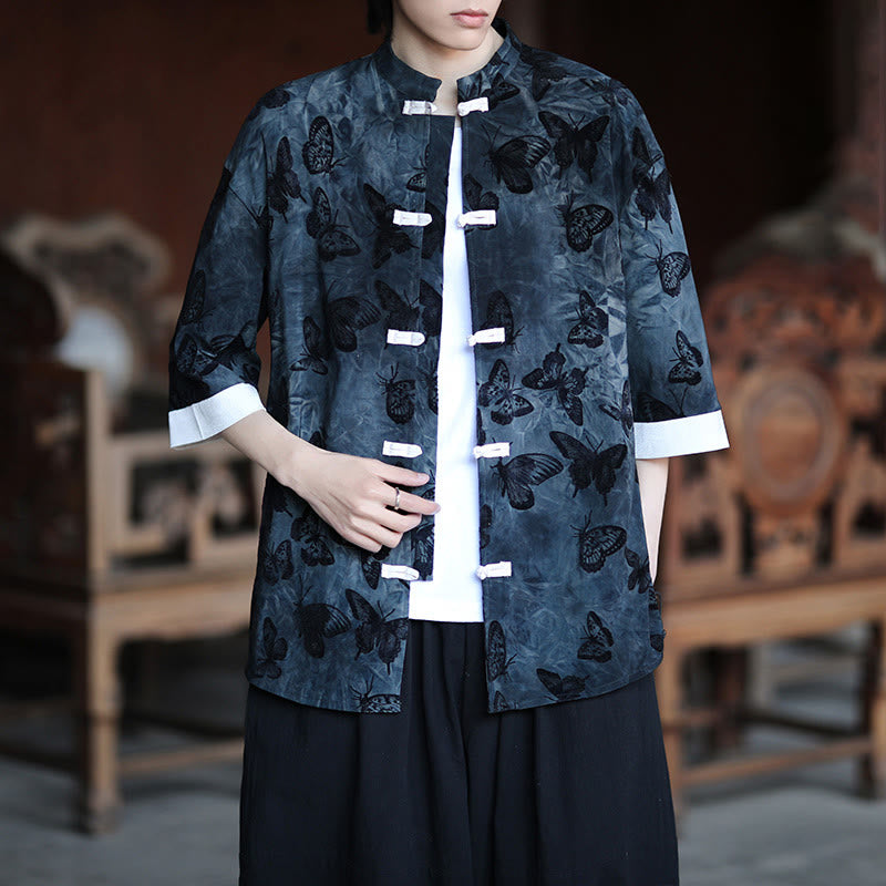 Cotton Blend Jacquard Stand-Collar Mindful Cardigan Shirt