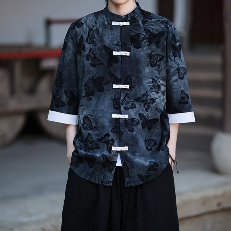 Cotton Blend Jacquard Stand-Collar Mindful Cardigan Shirt