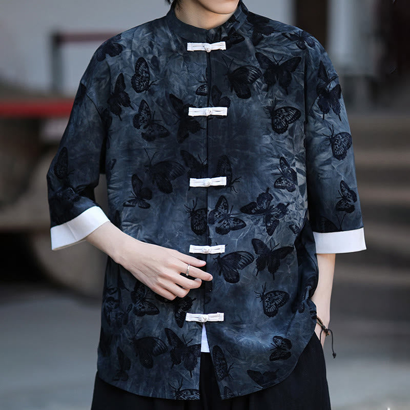 Cotton Blend Jacquard Stand-Collar Mindful Cardigan Shirt