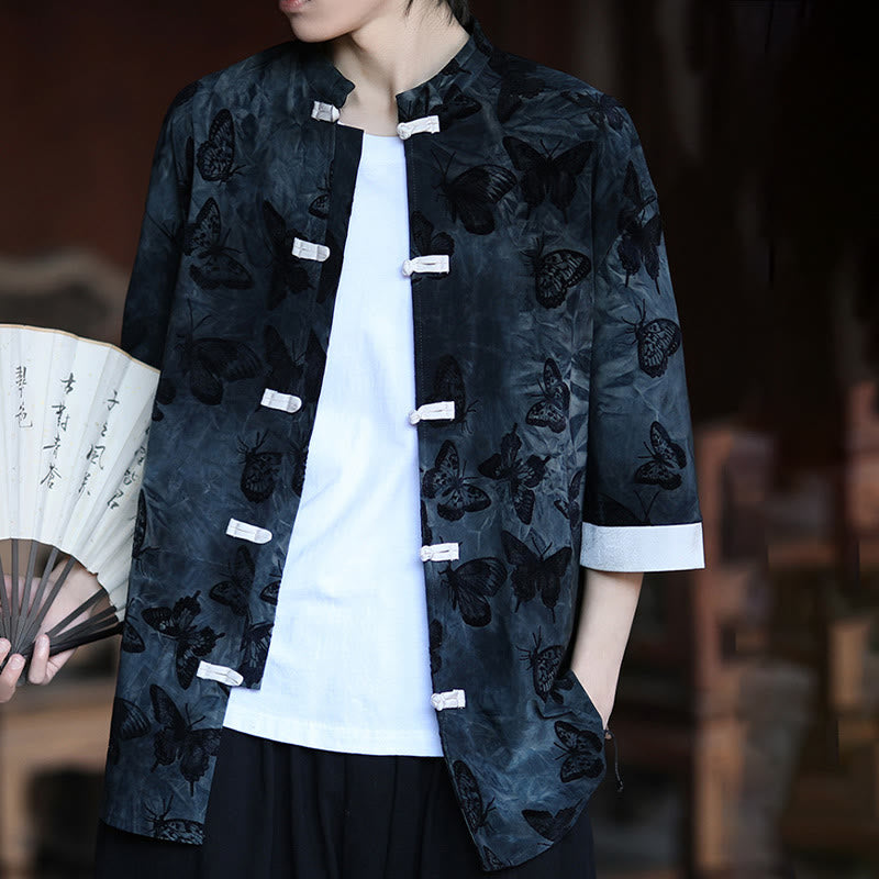 Cotton Blend Jacquard Stand-Collar Mindful Cardigan Shirt