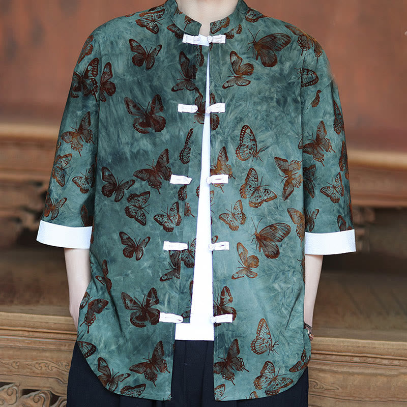 Cotton Blend Jacquard Stand-Collar Mindful Cardigan Shirt