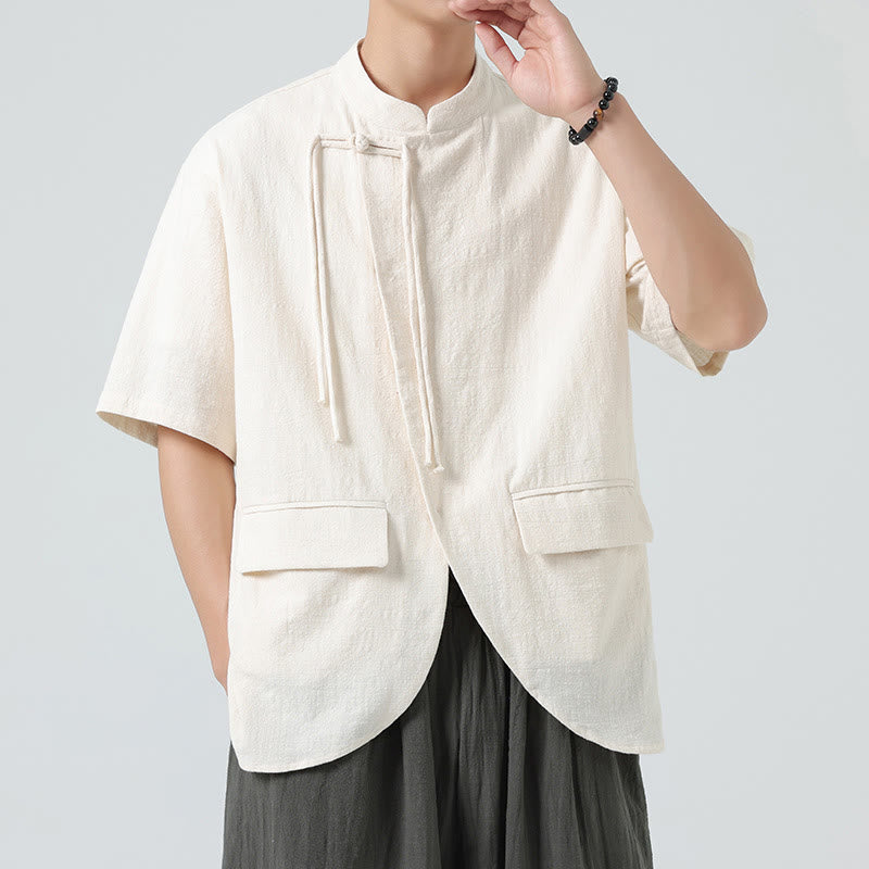 Lightweight Cotton Stand Collar Meditation Shirt Cardigan