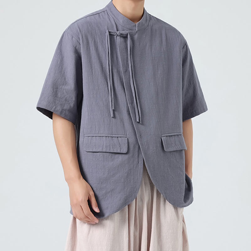 Lightweight Cotton Stand Collar Meditation Shirt Cardigan