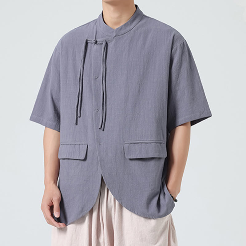 Lightweight Cotton Stand Collar Meditation Shirt Cardigan