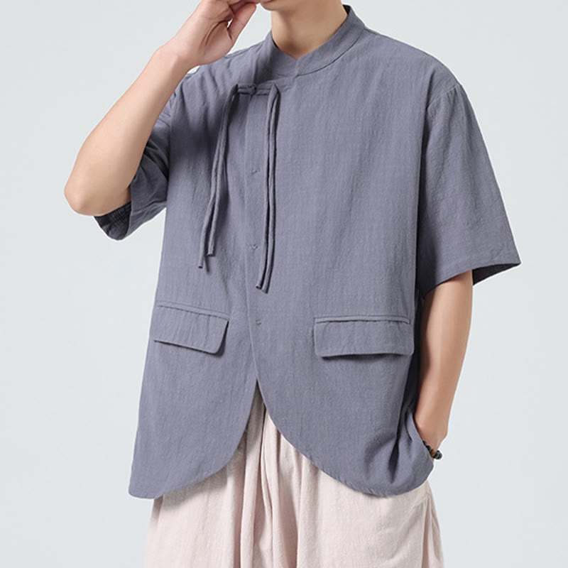 Lightweight Cotton Stand Collar Meditation Shirt Cardigan