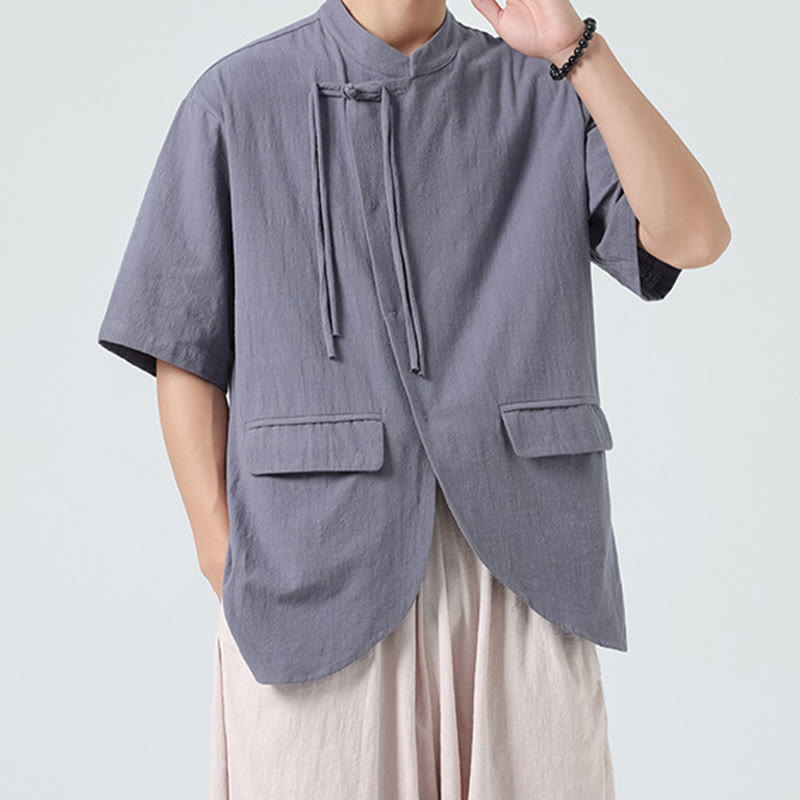 Lightweight Cotton Stand Collar Meditation Shirt Cardigan