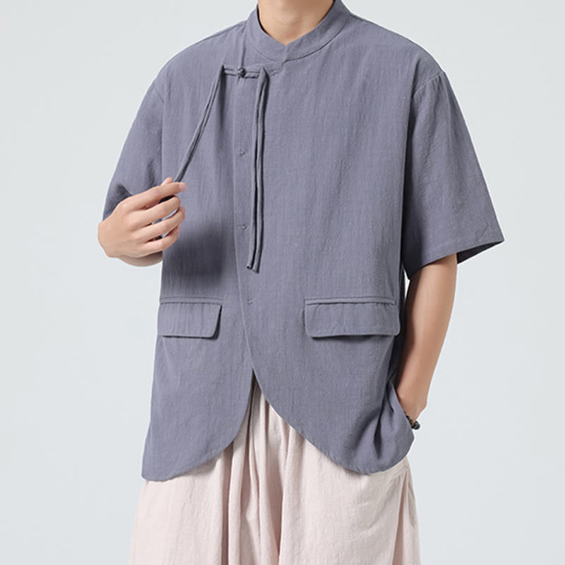 Lightweight Cotton Stand Collar Meditation Shirt Cardigan