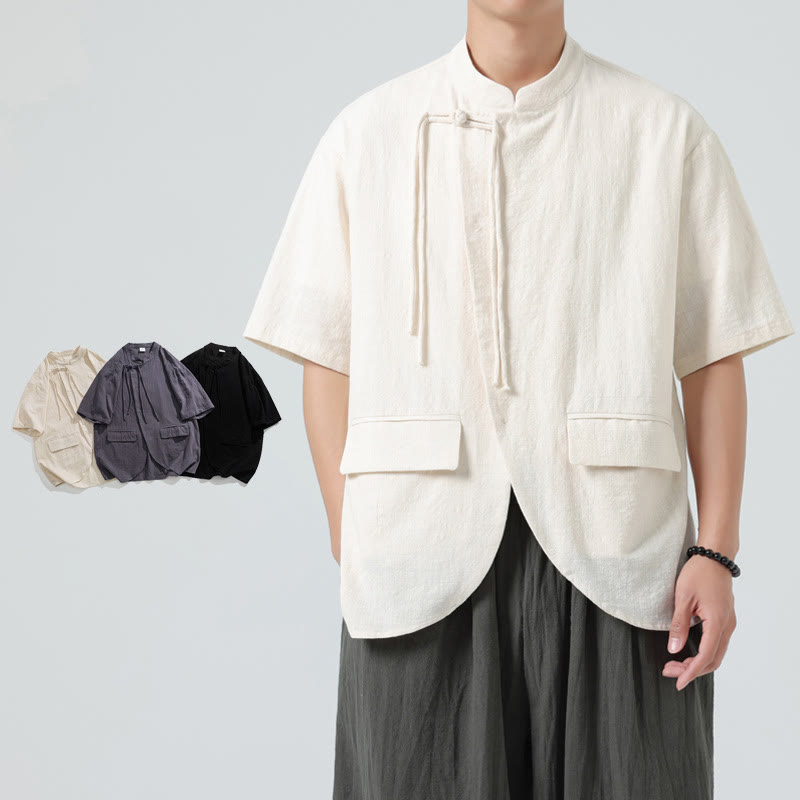 Lightweight Cotton Stand Collar Meditation Shirt Cardigan