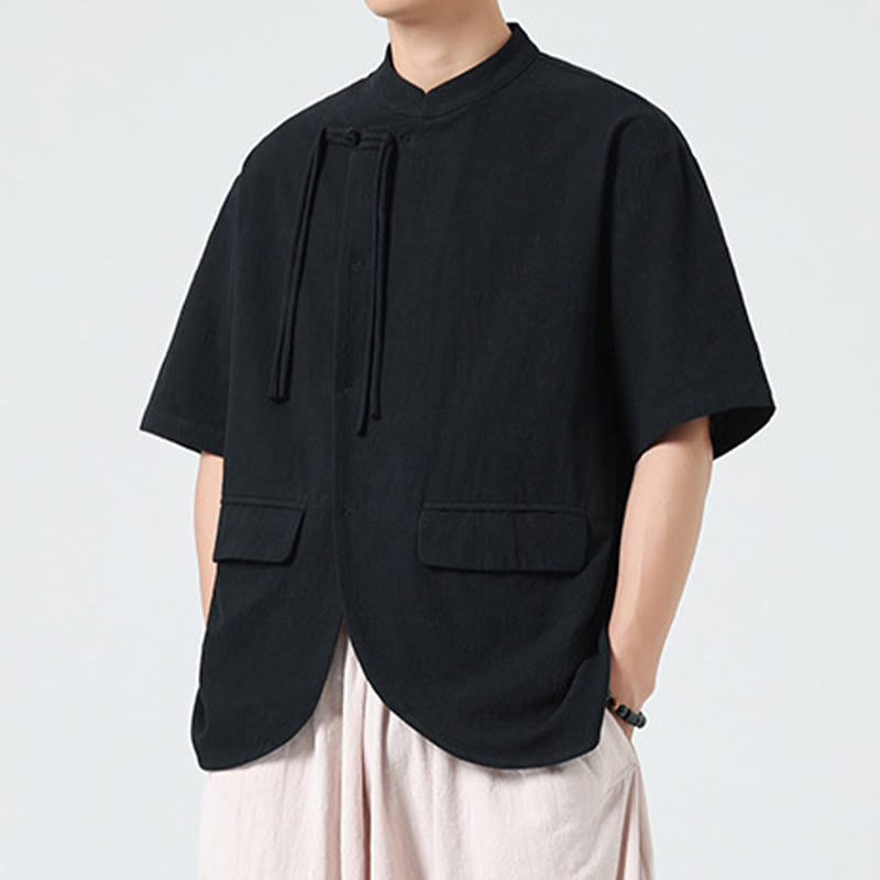 Lightweight Cotton Stand Collar Meditation Shirt Cardigan