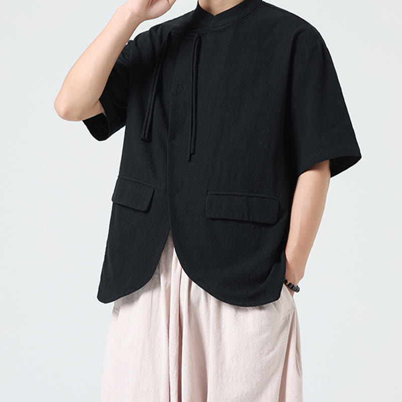 Lightweight Cotton Stand Collar Meditation Shirt Cardigan