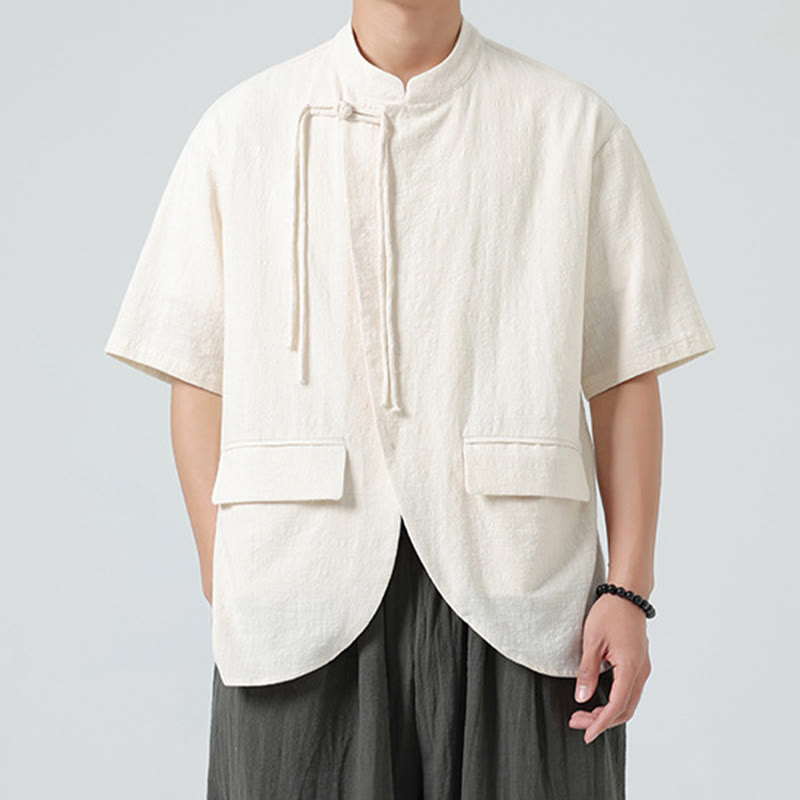 Lightweight Cotton Stand Collar Meditation Shirt Cardigan