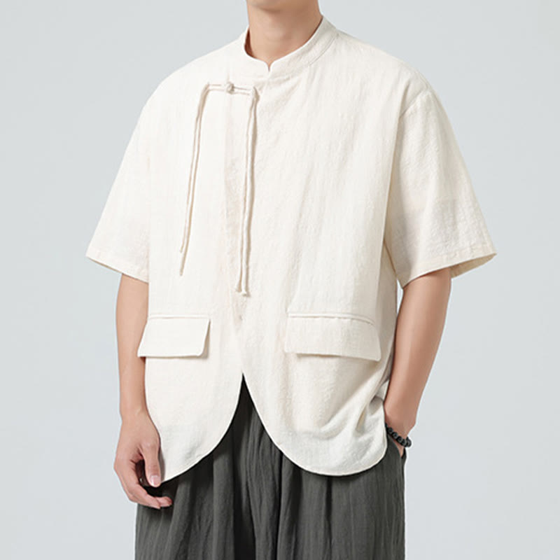 Lightweight Cotton Stand Collar Meditation Shirt Cardigan