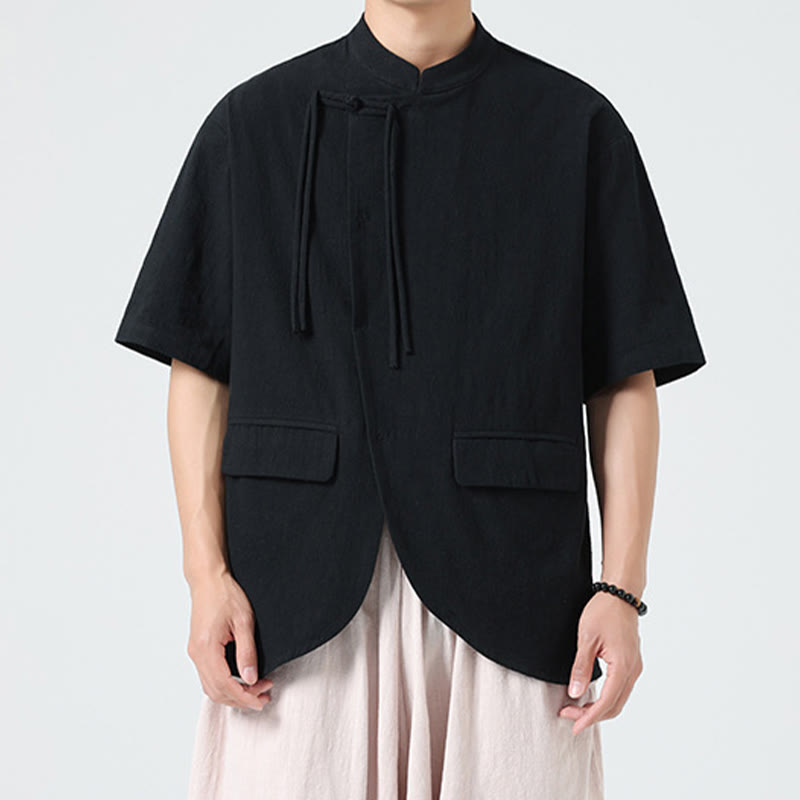 Lightweight Cotton Stand Collar Meditation Shirt Cardigan
